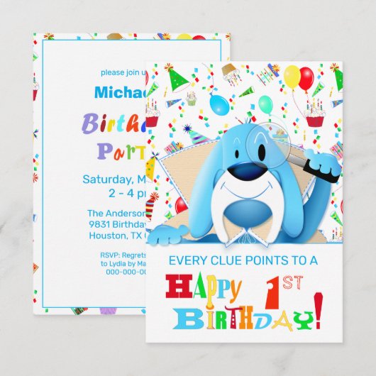 Smart Blue Hound Cartoon Detective | Partij Kaart (Voorkant / Achterkant)