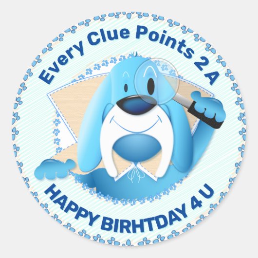 Smart Blue Hound Cartoon Detective | Partij Ronde Sticker (Voorkant)