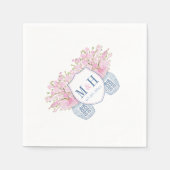 Smart Blue Pink Monogram Chinoiserie Chic Wedding Servet (Voorkant)