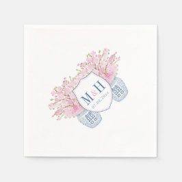 Smart Blue Pink Monogram Chinoiserie Chic Wedding Servet
