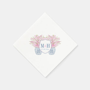 Smart Blue Pink Monogram Chinoiserie Chic Wedding Servet