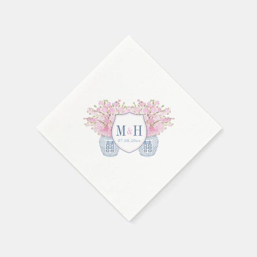 Smart Blue Pink Monogram Chinoiserie Chic Wedding Servet (Hoek)