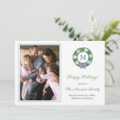 Smart Blue White Green Ginger Jar Ornamenten Foto Feestdagenkaart (Staand voorkant)