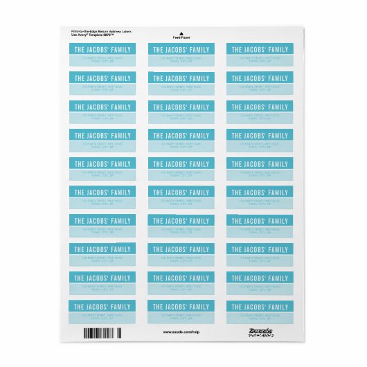 SMART Bold minimale eenvoudige blok turquoise blau Etiket (Full Sheet)