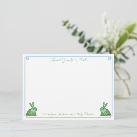Smart Bord Blauw Boxwood Bunny Boy Baby shower Bedankkaart (Staand voorkant)