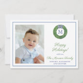 Smart Boxwood Wreath Monogram Afbeelding Vakantie  Feestdagenkaart (Voorkant)