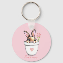 Smart Bunny met ventilator en hart op lichtroze Sleutelhanger