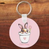 Smart Bunny met ventilator en hart op lichtroze Sleutelhanger (Voorkant)