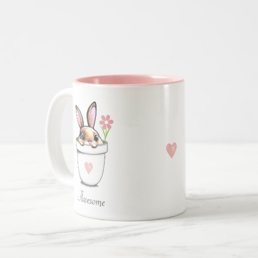 Smart Bunny met ventilator en hart Tweekleurige Koffiemok (Voorkant links)