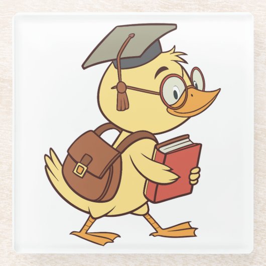 Smart Cartoon Duck Student Afstuderen Glazen Onderzetter (Voorkant)