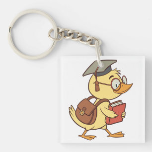 Smart Cartoon Duck Student Afstuderen Sleutelhanger