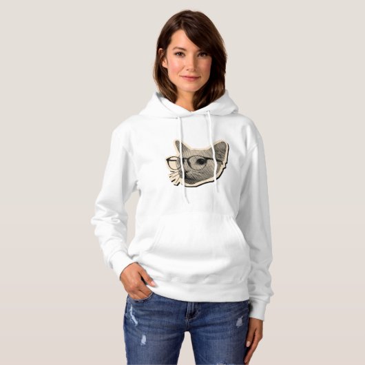 Smart Cat Design with Glasses  Hoodie (Voorkant volledig)