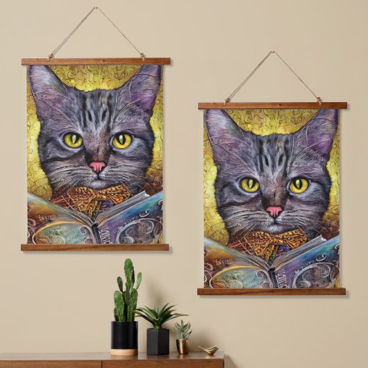 Smart Cat die een boek leest Hangend Wandkleed (Asymmetrisch)