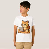 Smart Cat Werken vanuit Huis Illustratie T-shirt (Voorkant volledig)