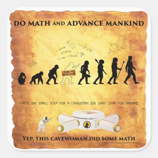 Smart Cavewoman: Doe Wiskunde en Advance Mankind S Vierkante Sticker (Voorkant)