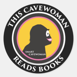 Smart Cavewoman Stickers: Deze Cavewoman leest Boo Ronde Sticker