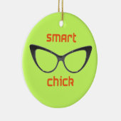 Smart Chick Geek Eyeglasses Keramisch Ornament (Rechts)