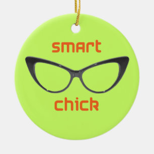 Smart Chick Geek Eyeglasses Keramisch Ornament