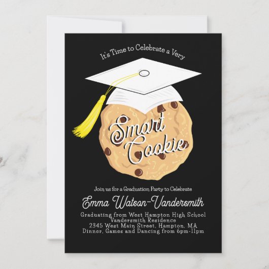 Smart Cookie Graduy Party Invitation Black Kaart (Voorkant)