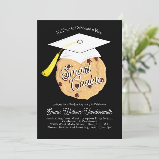 Smart Cookie Graduy Party Invitation Black Kaart (Staand voorkant)