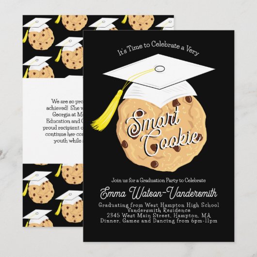 Smart Cookie Graduy Party Invitation Black Kaart (Voorkant / Achterkant)
