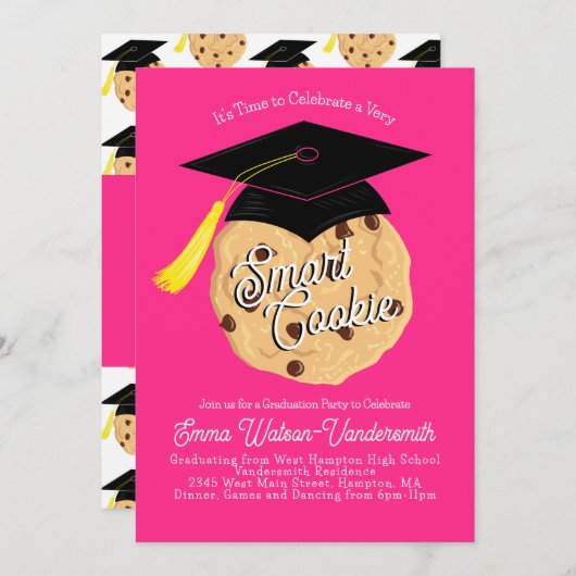 Smart Cookie Graduy Party Invitation Roze Kaart (Voorkant / Achterkant)