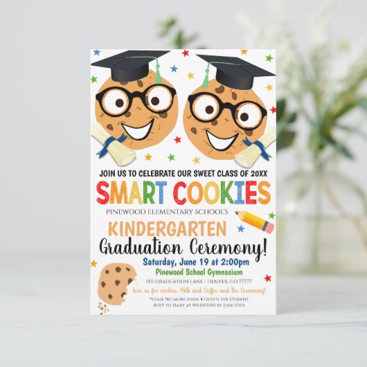 Smart Cookies thema Kinder Afstuderen uitnodiging (Staand voorkant)