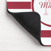 Smart Crimson Red Awning Stripes Name en Monogram Muismat (Hoek)