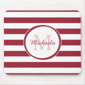 Smart Crimson Red Awning Stripes Name en Monogram Muismat (Voorkant)