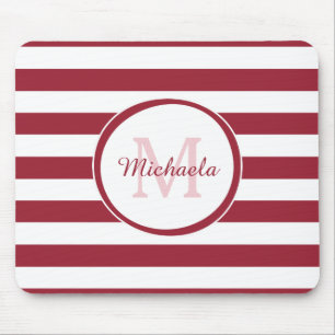 Smart Crimson Red Awning Stripes Name en Monogram Muismat