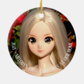 Smart Doll Melody eerste kerstfoto Keramische Orn Keramisch Ornament (Achterkant)