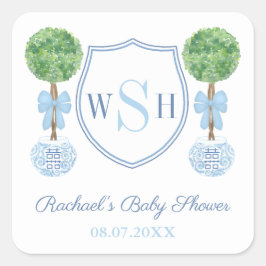 Smart Family Monogram Crest Boxwood Topiary Favor Vierkante Sticker