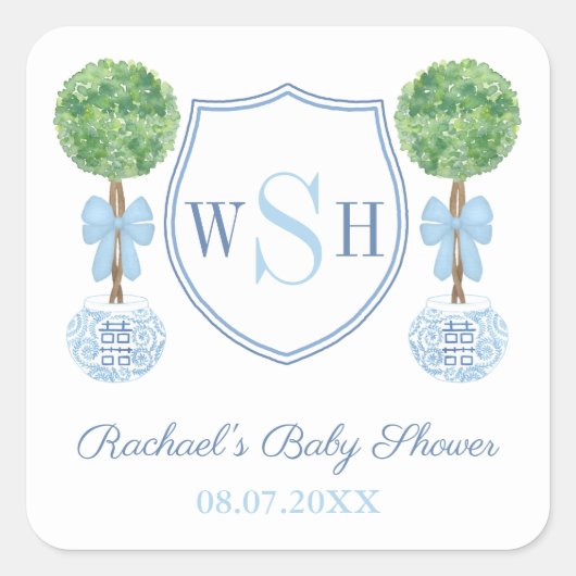 Smart Family Monogram Crest Boxwood Topiary Favor Vierkante Sticker (Voorkant)