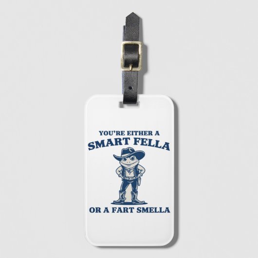 Smart Fella or Fart Smella Retro Frog Meme Funny Bagagelabel (Voorkant (verticaal))