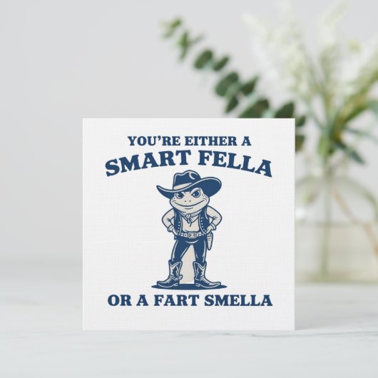 Smart Fella or Fart Smella Retro Frog Meme Funny Kaart (Staand voorkant)