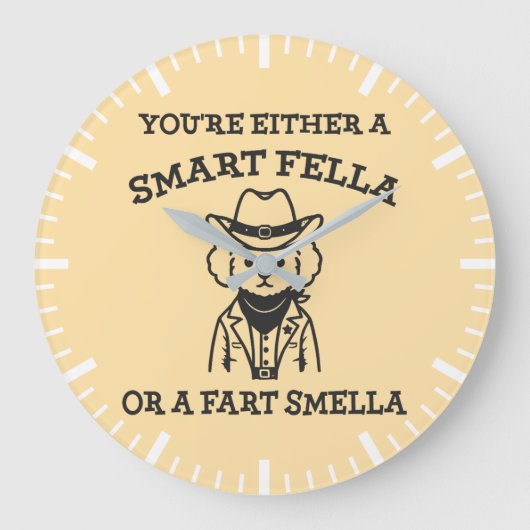 Smart Fella vs Fart Smella - Grappige Cowboy Hond Grote Klok (Voorkant)