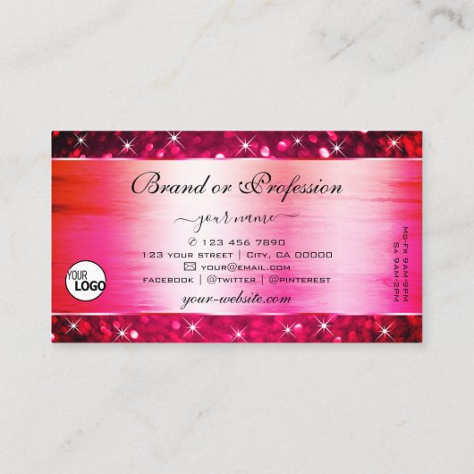 Smart Girly Pink Glitter Lichtgevende Sterren en L Visitekaartje (Achterkant)