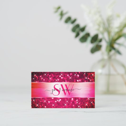 Smart Girly Roze Glitter Lichtgevende Sterren Init Visitekaartje (Staand voorkant)