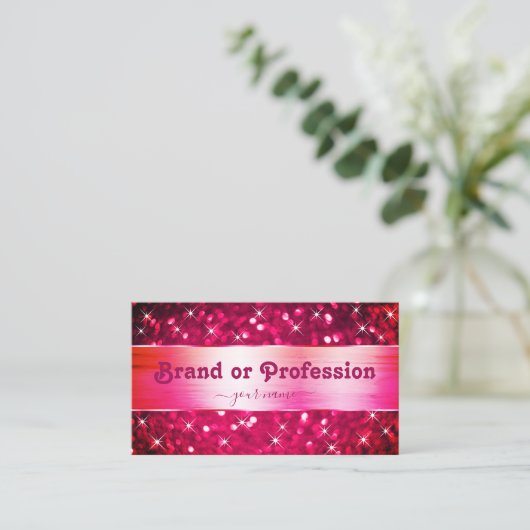 Smart Girly Roze Glitter Lichtgevende Sterren Prec Visitekaartje (Staand voorkant)