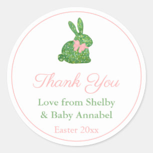 Smart Green en Roze Bunny Baby shower Dank u Ronde Sticker