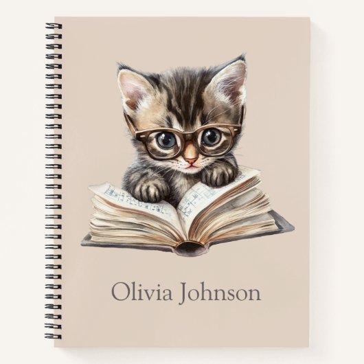 Smart Kitten met bril Gepersonaliseerd Notitieboek (Voorkant)