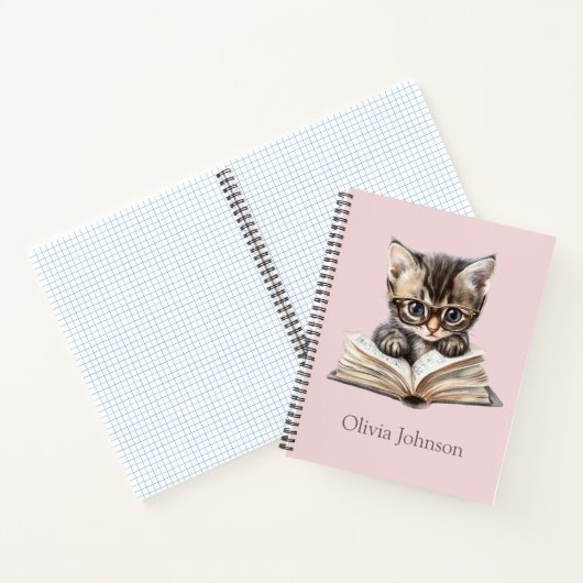 Smart Kitten met bril Gepersonaliseerd Notitieboek (Binnen)
