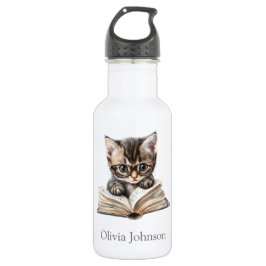 Smart Kitten with Glasses Custom Name Waterfles