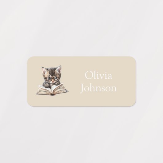 Smart Kitten with Glasses Personalized Neutral Labels (Design 1)