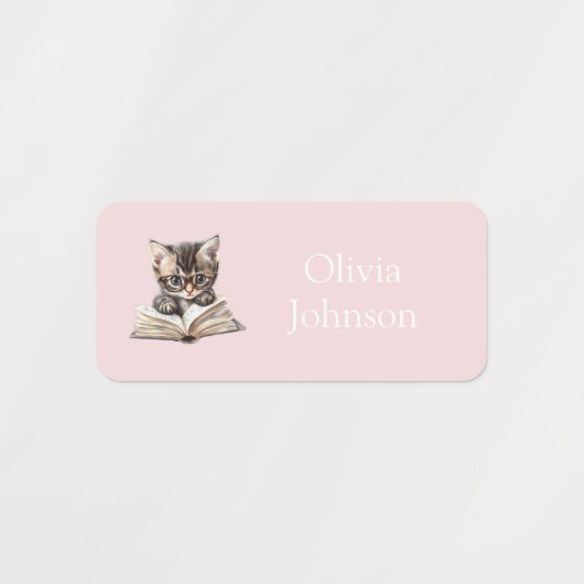 Smart Kitten with Glasses Pink and Lilac Name Labels (Design 1)