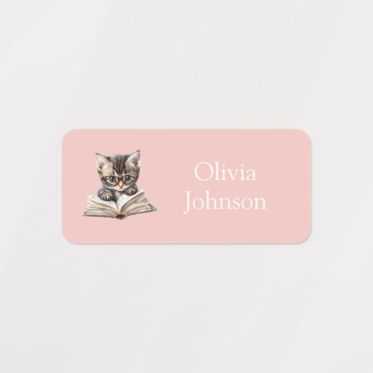 Smart Kitten with Glasses Pink and Lilac Name Labels (Design 2)
