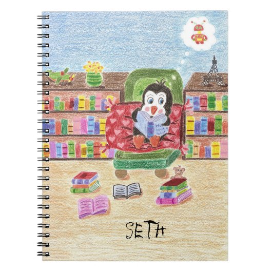 Smart-leespinguïn, aangepast kind notitieboek (Voorkant)