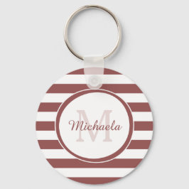 Smart Marsala Red Monogram Zelfs Stripes en Naam Sleutelhanger