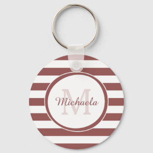 Smart Marsala Red Monogram Zelfs Stripes en Naam Sleutelhanger