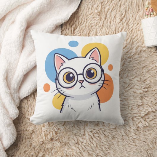 Smart Nerd White Cat Glasses Design Kussen (Deken)